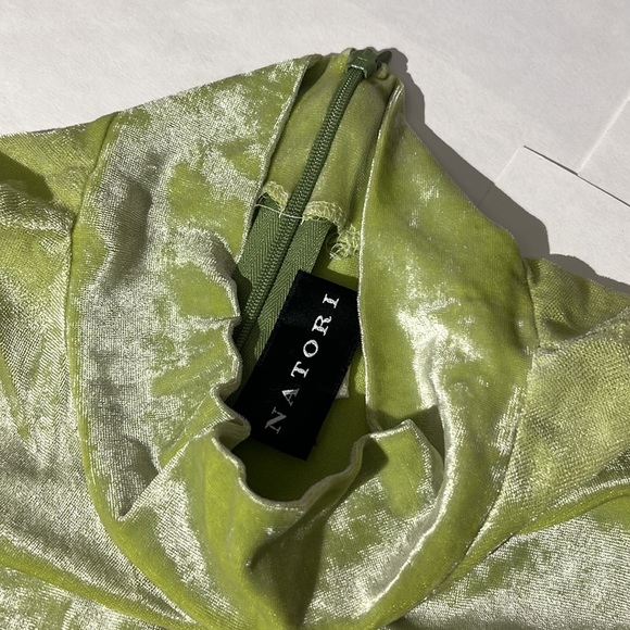 Natori vintage mock neck velvet velour tee lime green small Y2K - Picture 2 of 5
